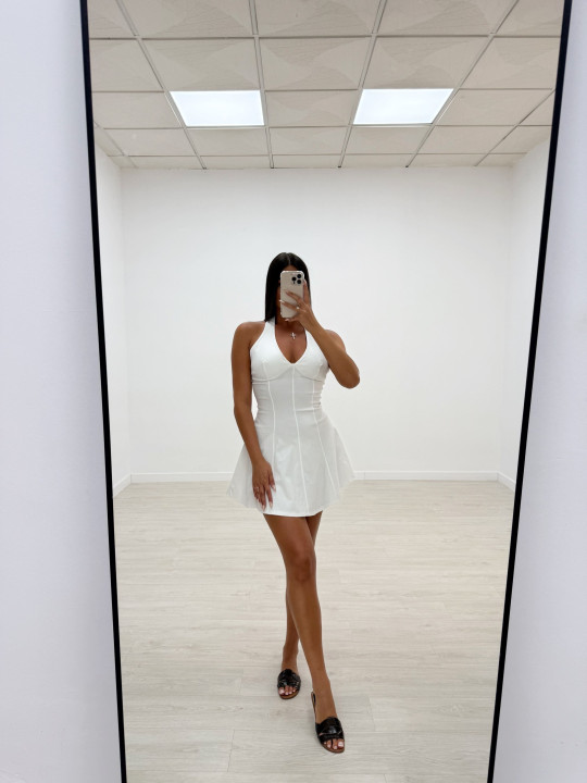 VESTIDO MINI VUELVO HALTER BLANCO